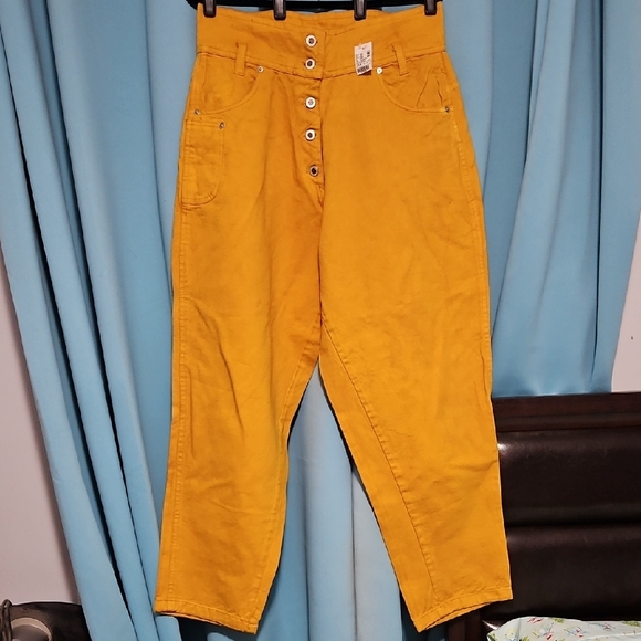 DEADSTOCK Jeantonic yellow high waist button-fly jeans, sz 20 (see measurements) - Picture 2 of 12